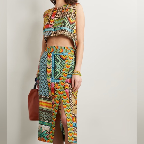 NWT FARM RIO Banana Scarves Linen Crop Top - Picture 8 of 16